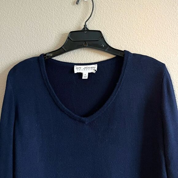 St. John Collection Navy V Neck Knit Sweater - Picture 2 of 6